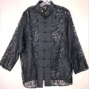 NWT Anne Carson Woman Linen Sheer Leopard Asian-Inspired Lightweight Shacket 1X